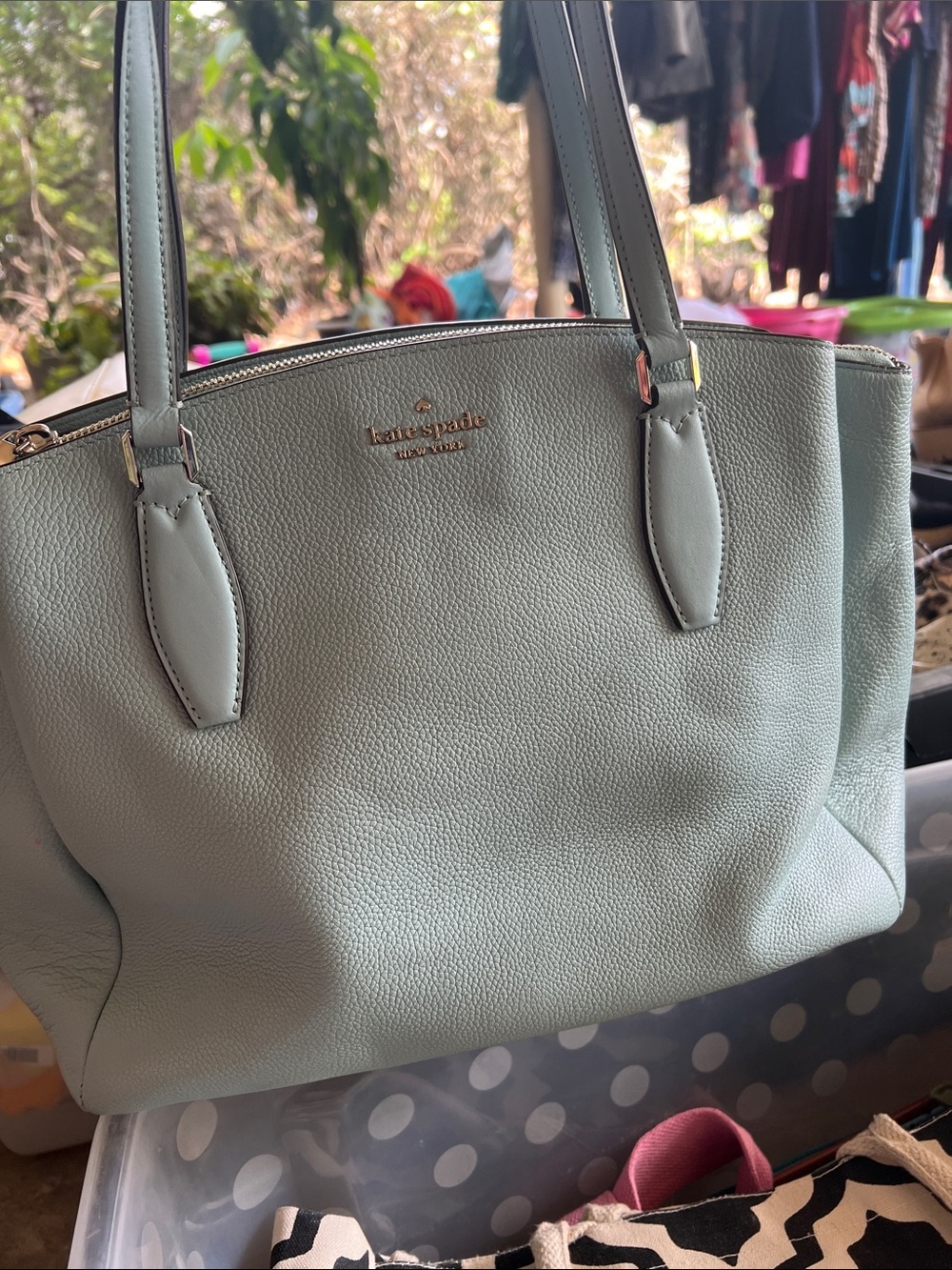 kate spade mint green leather tote
